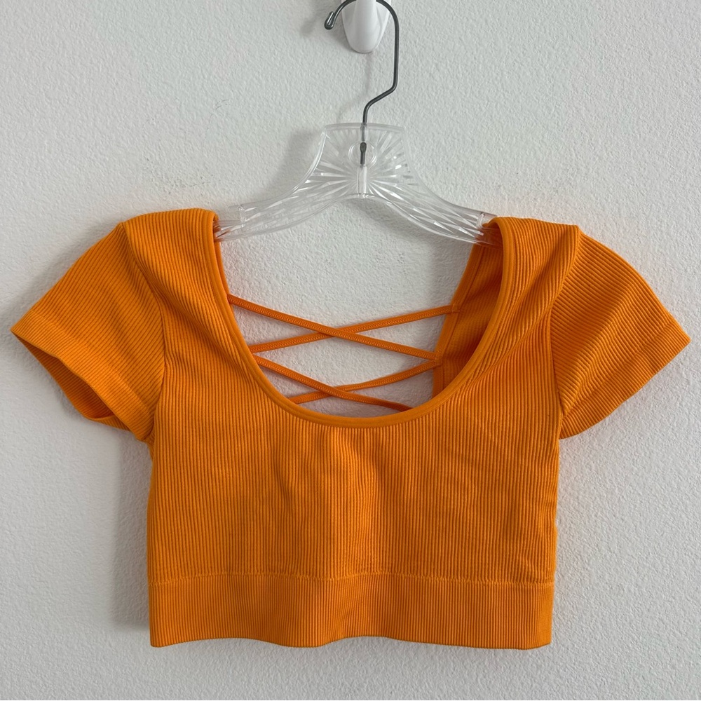 Aerie Vibrant Orange Crisscross Back Ribbed Crop Top Size: S